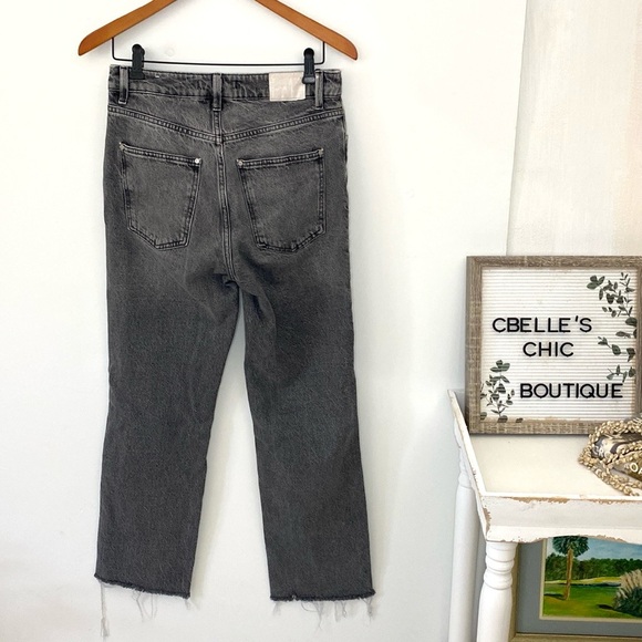 Zara High-Rise Faded Grey 100% Cotton Denim Jeans with Raw Hem Sz 4 - Picture 5 of 10